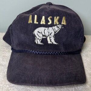 Vintage Alaska Polar Bear Black Corduroy Snapback Cap Rope Hat Headliners